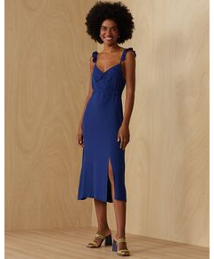 imagem de Vestido Midi Franzido Decote e Babados Na Ala